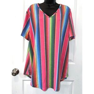 L&B Lucky & Blessed Vibrant Serape Short sleeve V neck top